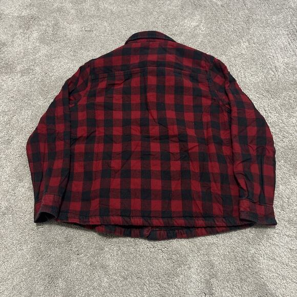 LL Bean Relaxed Fit Flannel Shacket Size S Sherpa Lined Scotch Plaid Red Black - Picture 6 of 6